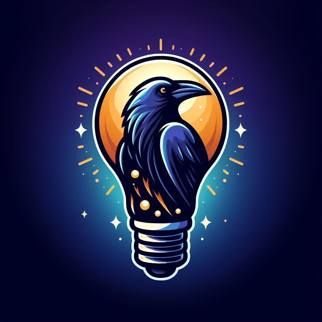 illustration of a bright raven inside a lightbulb